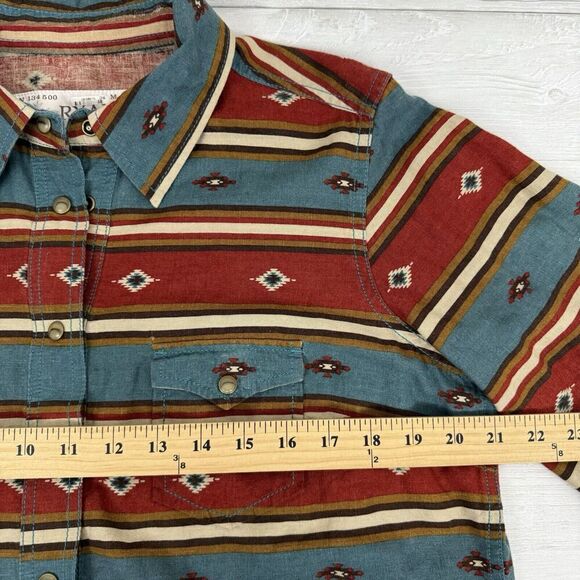 Ryan Michael Tunic Shirt Dress Women L Aztec Blanket Stripe Western Linen Blend - Picture 10 of 14